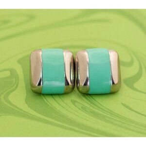 Vintage Victorian Green Stripe Square Stud Earrings by Avon - W3